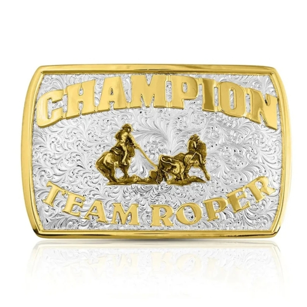 Montana Silversmiths Fine Silver Champion Team Roper Belt Buckle NEW Retail $130